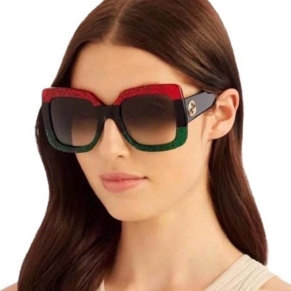 GUCCI GG0083S Authentic Sunglasses RedBlackGreen - Picture 2 of 13